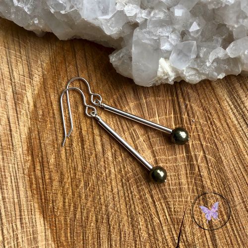 Pyrite Silver Tube Earrings